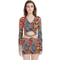 Comic Cartoon Pattern Velvet Wrap Crop Top and Shorts Set View1