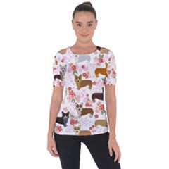 Corgis Corgi Pattern Shoulder Cut Out Short Sleeve Top by Cowasu