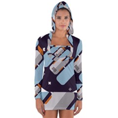 Satellite-machine-space-dark Long Sleeve Hooded T-shirt by Cowasu