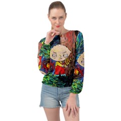 Cartoon Starry Night Vincent Van Gogh Banded Bottom Chiffon Top by Sarkoni