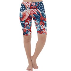 America Pattern Cropped Leggings  by Valentinaart