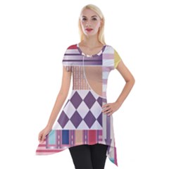 Abstract Shapes Colors Gradient Short Sleeve Side Drop Tunic