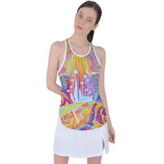 Multicolored Optical Illusion Painting Psychedelic Digital Art Racer Back Mesh Tank Top by Bedest