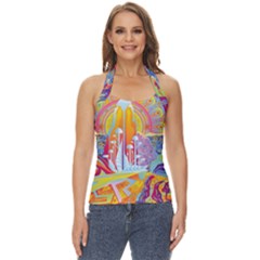 Multicolored Optical Illusion Painting Psychedelic Digital Art Basic Halter Top by Bedest