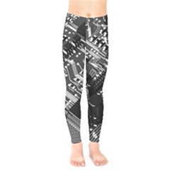 Black And Gray Circuit Board Computer Microchip Digital Art Kids  Leggings by Bedest