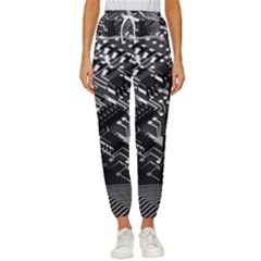 Black And Gray Circuit Board Computer Microchip Digital Art Women s Cropped Drawstring Pants by Bedest