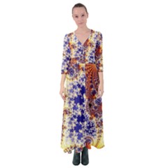 Psychedelic Colorful Abstract Trippy Fractal Mandelbrot Set Button Up Maxi Dress by Bedest