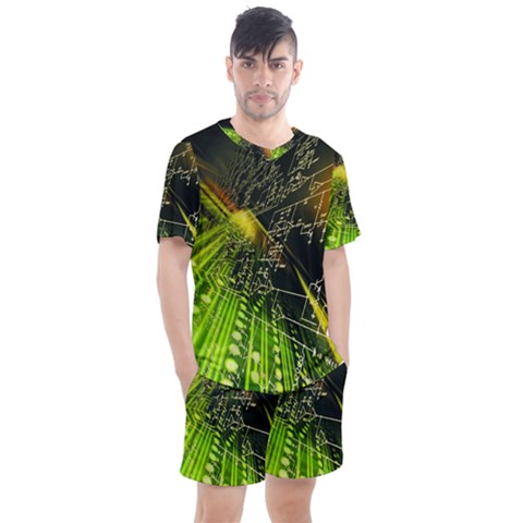 Machine Technology Circuit Electronic Computer Technics Detail Psychedelic Abstract Pattern Men s Mesh T-shirt And Shorts Set by Sarkoni