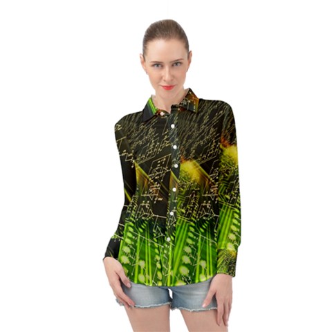 Machine Technology Circuit Electronic Computer Technics Detail Psychedelic Abstract Pattern Long Sleeve Chiffon Shirt by Sarkoni