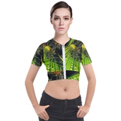Machine Technology Circuit Electronic Computer Technics Detail Psychedelic Abstract Pattern Short Sleeve Cropped Jacket by Sarkoni