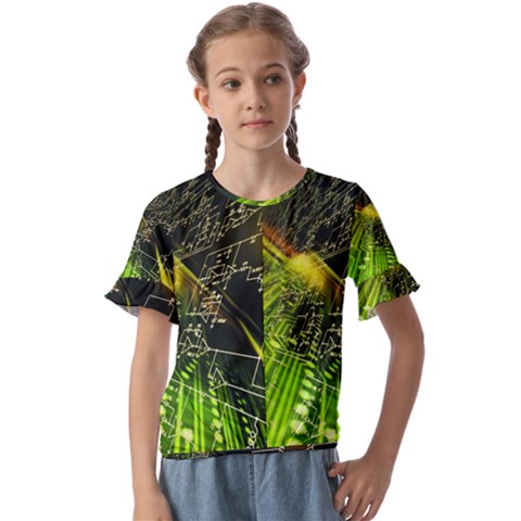 Machine Technology Circuit Electronic Computer Technics Detail Psychedelic Abstract Pattern Kids  Cuff Sleeve Scrunch Bottom T-shirt by Sarkoni
