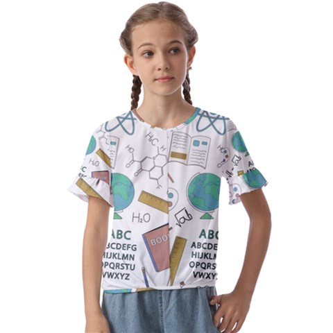School Subjects And Objects Vector Illustration Seamless Pattern Kids  Cuff Sleeve Scrunch Bottom T-shirt by Grandong