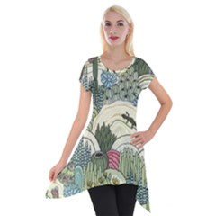 Playful Cactus Desert Landscape Illustrated Seamless Pattern Short Sleeve Side Drop Tunic by Grandong
