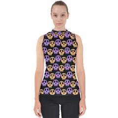Halloween Skull Pattern Mock Neck Shell Top by Ndabl3x