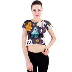 Ghost Pumpkin Scary Crew Neck Crop Top by Ndabl3x