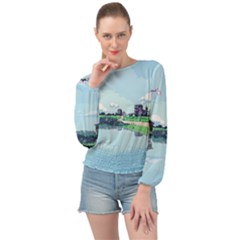 Japanese Themed Pixel Art The Urban And Rural Side Of Japan Banded Bottom Chiffon Top by Sarkoni