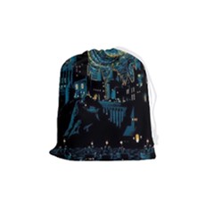 Hogwarts Starry Night Van Gogh Drawstring Pouch (medium) by Sarkoni