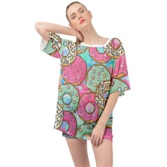 Donut Pattern Texture Colorful Sweet Oversized Chiffon Top by Grandong