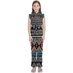 Aztec Wallpaper Kids  Sleeveless Ruffle Edge Band Collar Chiffon One Piece