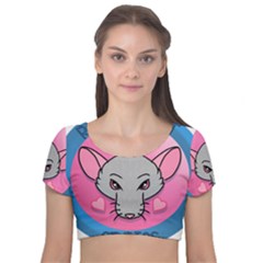 Rad Rat Studios Logo Velvet Short Sleeve Crop Top 