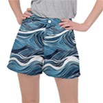 Abstract Blue Ocean Wave Women s Ripstop Shorts