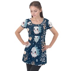 Fish Pattern Puff Sleeve Tunic Top by Valentinaart