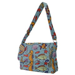Cartoon Underwater Seamless Pattern With Crab Fish Seahorse Coral Marine Elements Full Print Messenger Bag (m) by uniart180623
