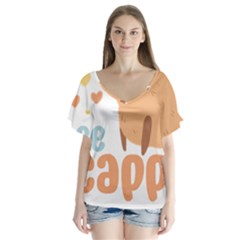 Capybara T- Shirt Bee Cappy - A Cute Capybara And A Bee Illustration T- Shirt Yoga Reflexion Pose T- Shirtyoga Reflexion Pose T- Shirt V-neck Flutter Sleeve Top by hizuto
