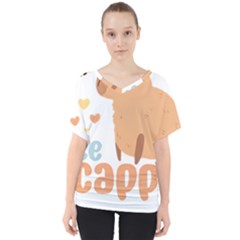 Capybara T- Shirt Bee Cappy - A Cute Capybara And A Bee Illustration T- Shirt Yoga Reflexion Pose T- Shirtyoga Reflexion Pose T- Shirt V-neck Dolman Drape Top by hizuto