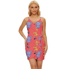 Elephant Monkey Dog Cartoon Wrap Tie Front Dress by Pakjumat