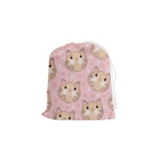 Cat Pattern Pink Cartoon Drawstring Pouch (small) by Pakjumat