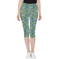 Fishes Pattern Background Inside Out Lightweight Velour Capri Leggings 