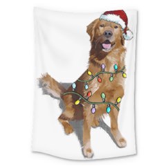 Golden Retriever Dog T- Shirt Golden Retriever Dog Santa Christmas Tree Lights Xmas T- Shirt Large Tapestry by ZUXUMI