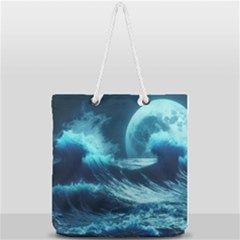 Moonlight High Tide Storm Tsunami Waves Ocean Sea Full Print Rope Handle Tote (large) by uniart180623
