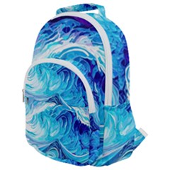 Tsunami Waves Ocean Sea Nautical Nature Water Rounded Multi Pocket Backpack by uniart180623