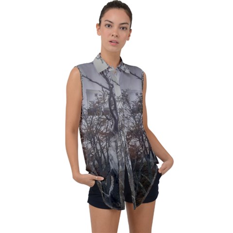 Nature s Resilience: Tierra Del Fuego Forest, Argentina Sleeveless Chiffon Button Shirt by dflcprintsclothing