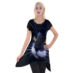 Face Black Cat Short Sleeve Side Drop Tunic by Ket1n9