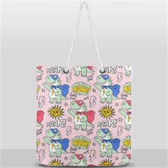 Seamless-pattern-with-many-funny-cute-superhero-dinosaurs-t-rex-mask-cloak-with-comics-style-inscrip Full Print Rope Handle Tote (large) by Ket1n9