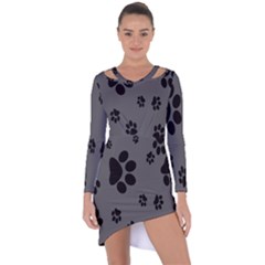 Dog-foodprint Paw Prints Seamless Background And Pattern Asymmetric Cut-out Shift Dress by Ket1n9