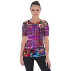 Technology Circuit Board Layout Pattern Shoulder Cut Out Short Sleeve Top by Ket1n9