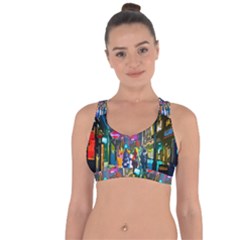 Abstract-vibrant-colour-cityscape Cross String Back Sports Bra by Ket1n9