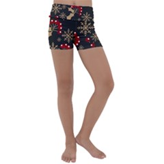 Christmas-pattern-with-snowflakes-berries Kids  Lightweight Velour Yoga Shorts by Grandong