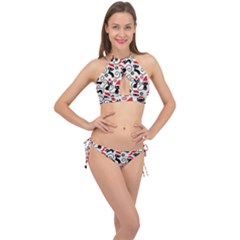 Cute Christmas Seamless Pattern Vector Cross Front Halter Bikini Set by Grandong