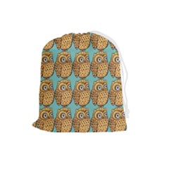 Owl-stars-pattern-background Drawstring Pouch (large) by Grandong