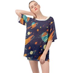 Space Galaxy Planet Universe Stars Night Fantasy Oversized Chiffon Top by Grandong