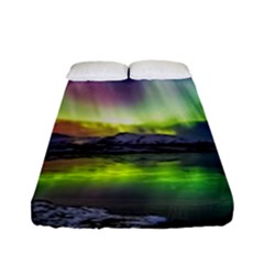 Aurora Borealis Polar Northern Lights Natural Phenomenon North Night Mountains Fitted Sheet (full/ Double Size) by Grandong