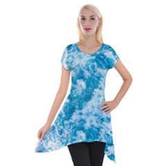 Blue Ocean Wave Texture Short Sleeve Side Drop Tunic by Jack14
