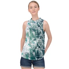 Blue Ocean Waves High Neck Satin Top by Jack14