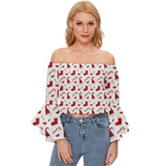 Christmas Template Advent Cap Off Shoulder Flutter Bell Sleeve Top by Amaryn4rt