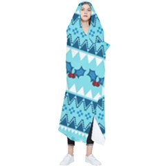 Blue Christmas Vintage Ethnic Seamless Pattern Wearable Blanket by Amaryn4rt